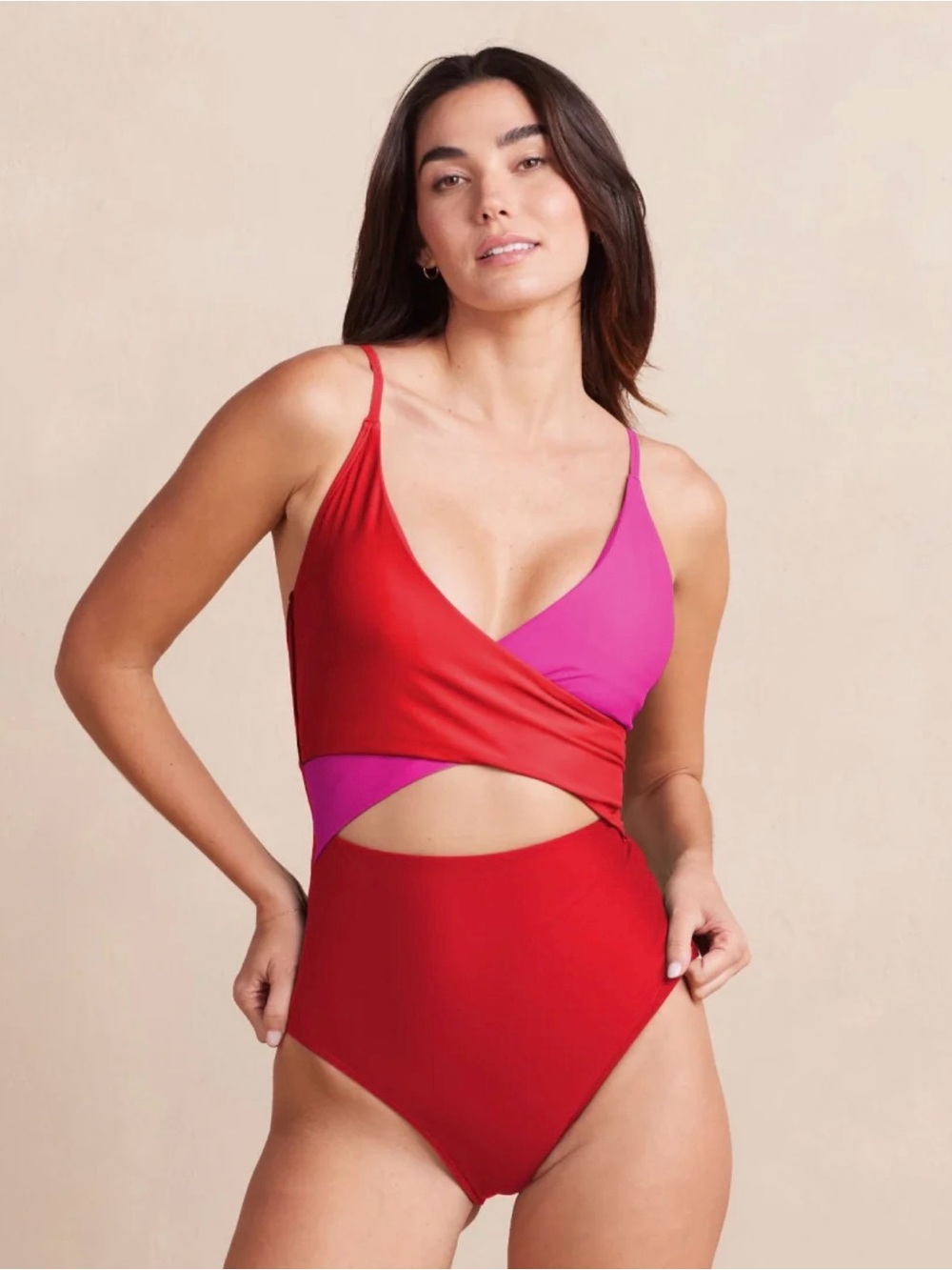 🌊 Summersalt The Seabreeze One Piece Swimsuit Red Pink Size 6 🌊